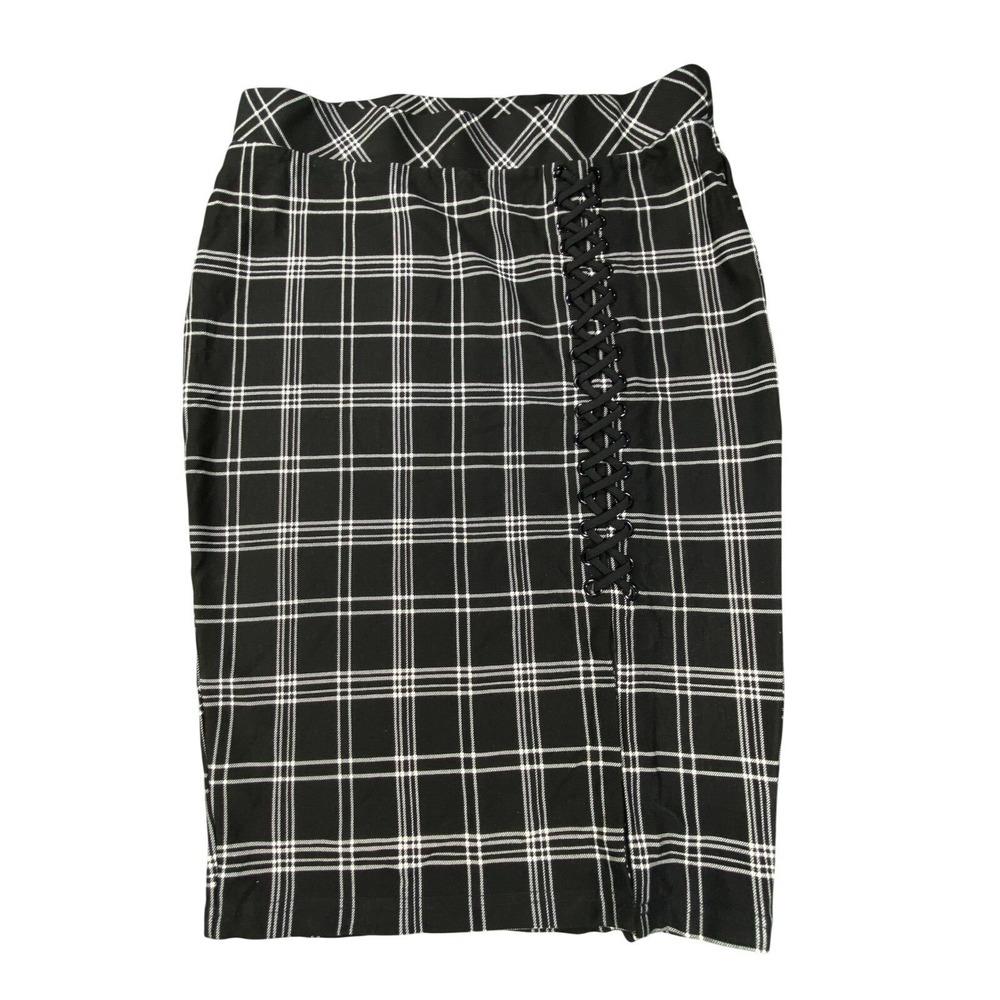 Torrid Plaid Pencil Skirt Womens 00 Black Lace Up Tartan Punk Edgy Gothic Mini